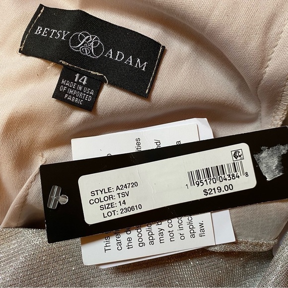 Betsy & Adam MARIANNA GLITTER GALAXY FLUTTER SLEEVE Ruched DRESS in Taupe/Silver - Picture 3 of 3